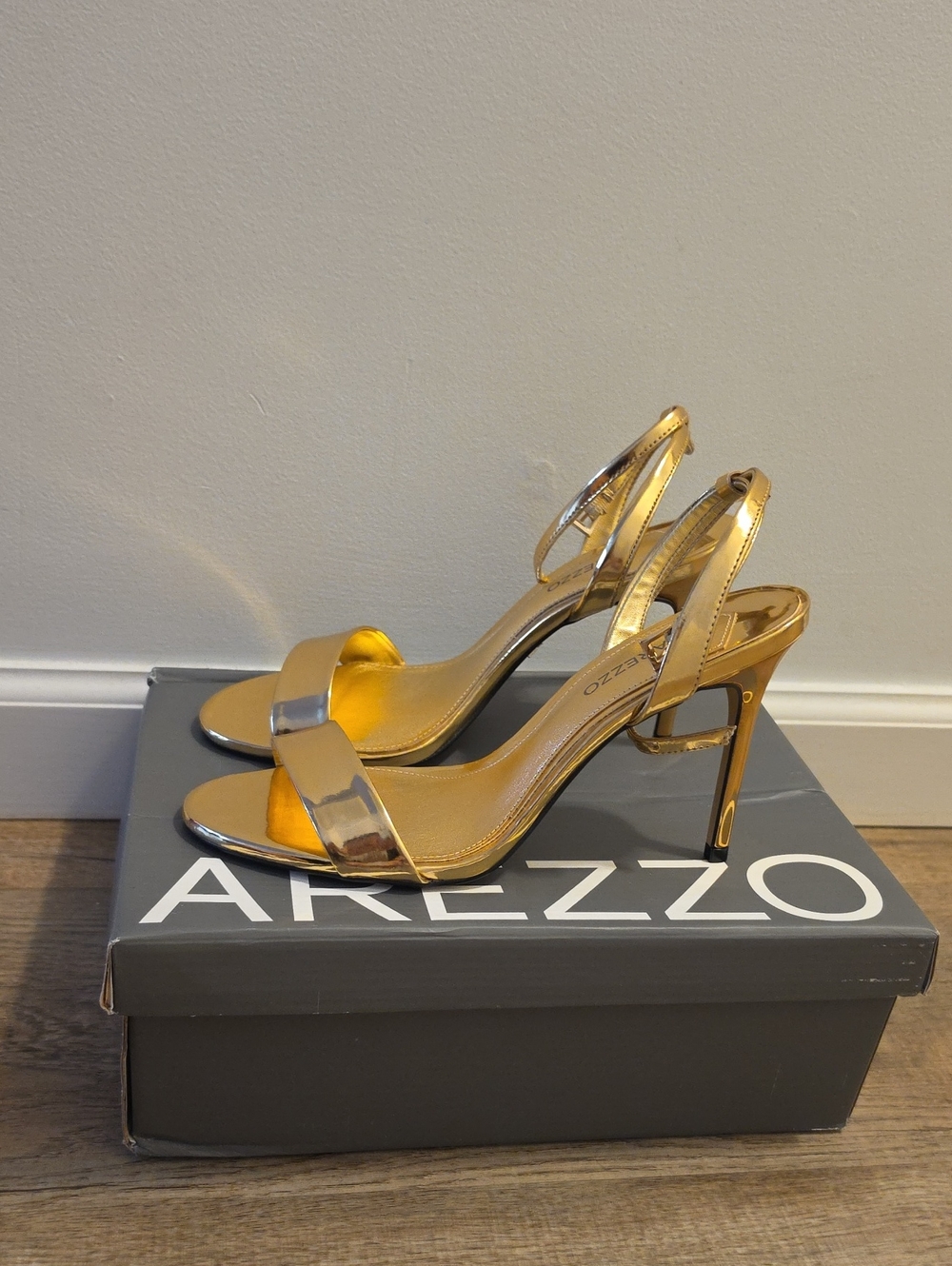 Arezzo Gold Metallic Slingback High Heel Sandals